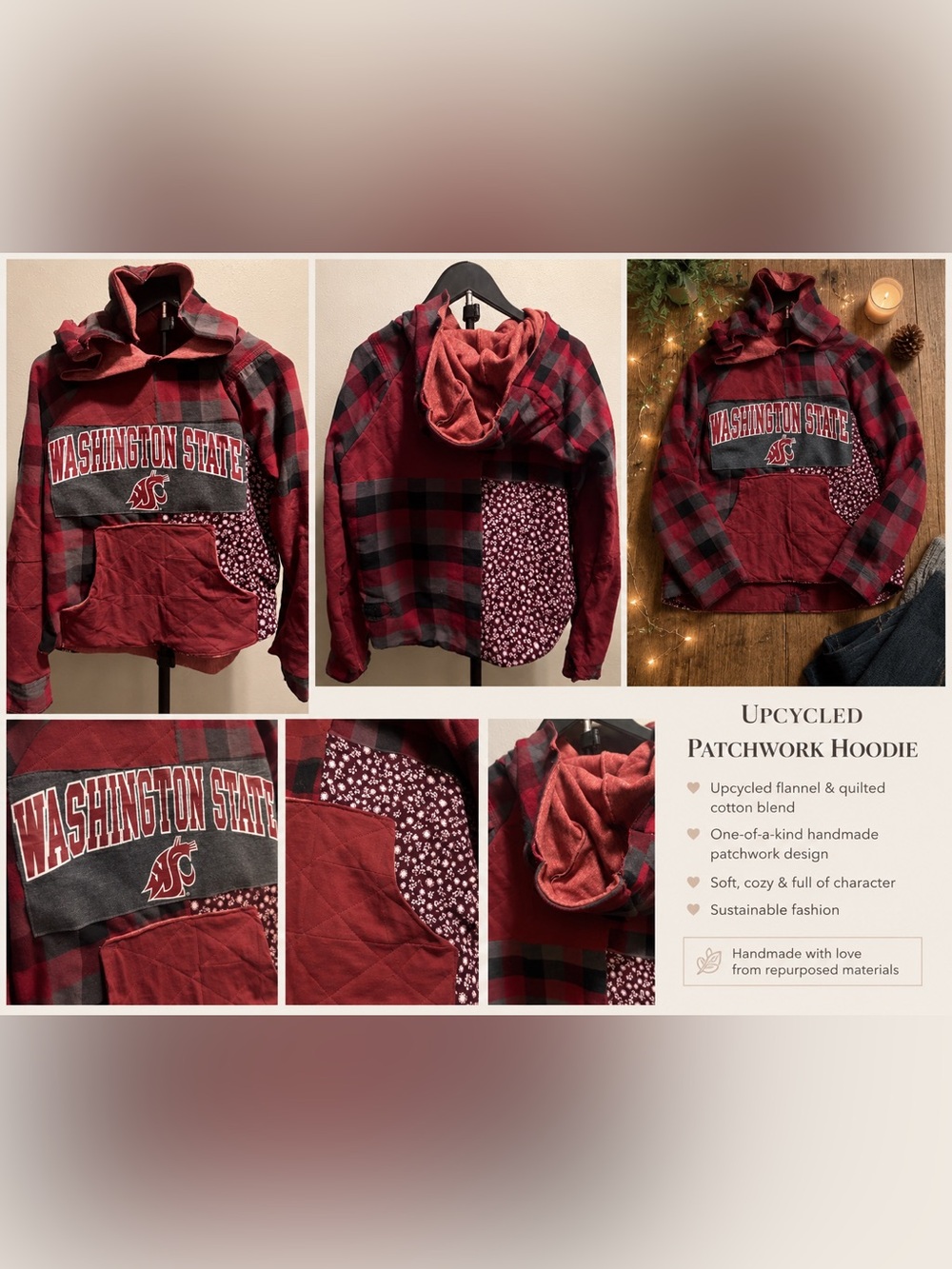 Washington State Red Plaid Pullover Hoodie